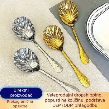 Poslužna žlica od nehrđajućeg čelika s teksturom udarne školjke, lagani luksuzni retro stil, velika žlica za hotelsku i kućnu upotrebu, za dijeljenje hrane