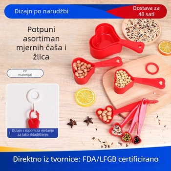 Plastični set mjernih čaša i žlica u obliku srca – osam dijelova, kuhinjski alati za pečenje