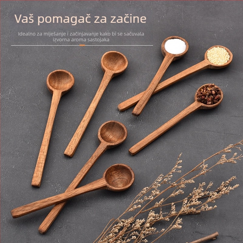 Drvena žlica od akacije za začinjavanje, žlica za med, kavena žlica, mala veličina, mini mjerna žlica s graviranjem