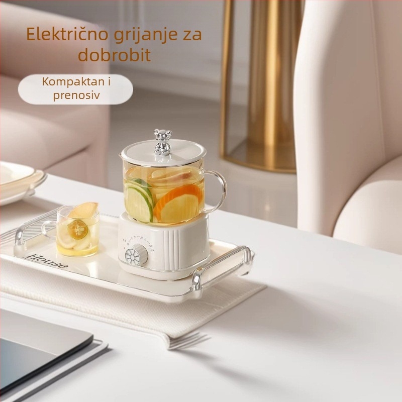 Električni čajnik od borosilikatnog stakla, kapacitet 1 L, podnožje za grijanje, mehanički nadzor, digitalni termostat