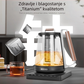 NOSSCACH Ns-t17y Električni čajnik za zdravlje s višestrukim funkcijama i konstantnom temperaturom, kuhanje i dechloriranje, tijelo od borosilikatnog stakla, kapacitet 1,5–2 L, automatsko isključivanje
