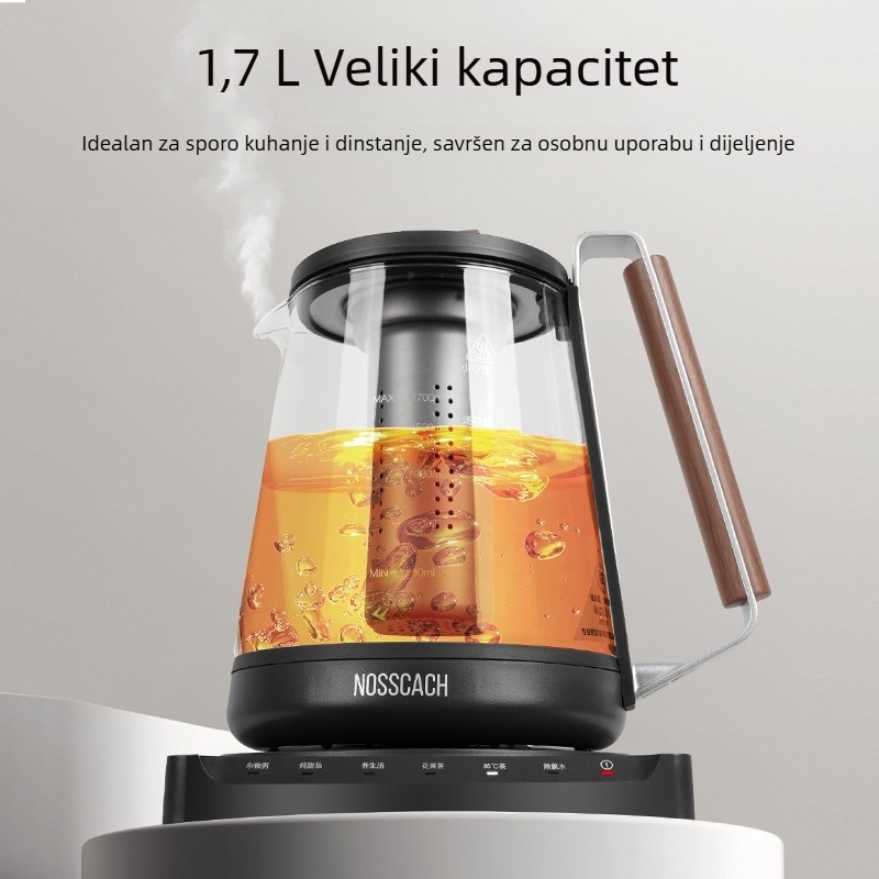 NOSSCACH Ns-t17y Električni čajnik za zdravlje s višestrukim funkcijama i konstantnom temperaturom, kuhanje i dechloriranje, tijelo od borosilikatnog stakla, kapacitet 1,5–2 L, automatsko isključivanje
