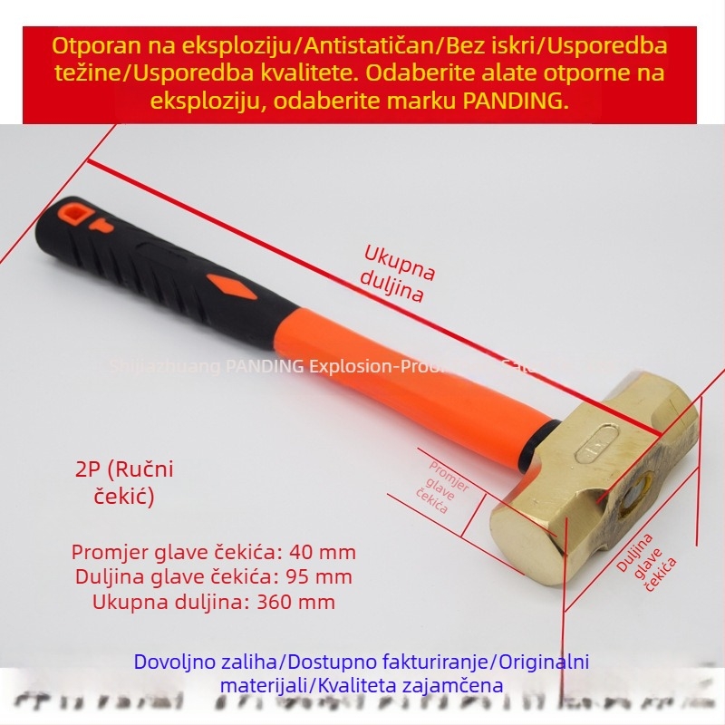 Eksplozijski otporan osmerokutni čekić s držkom od aluminij-bronzane legure i ručkom od vlaknastog ili plastičnog materijala
