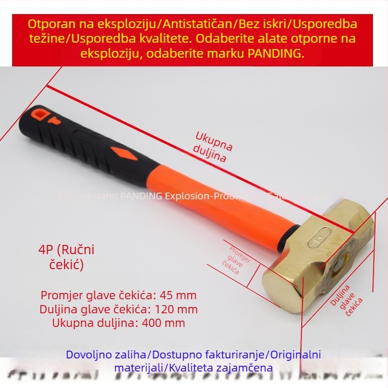 Eksplozijski otporan osmerokutni čekić s držkom od aluminij-bronzane legure i ručkom od vlaknastog ili plastičnog materijala