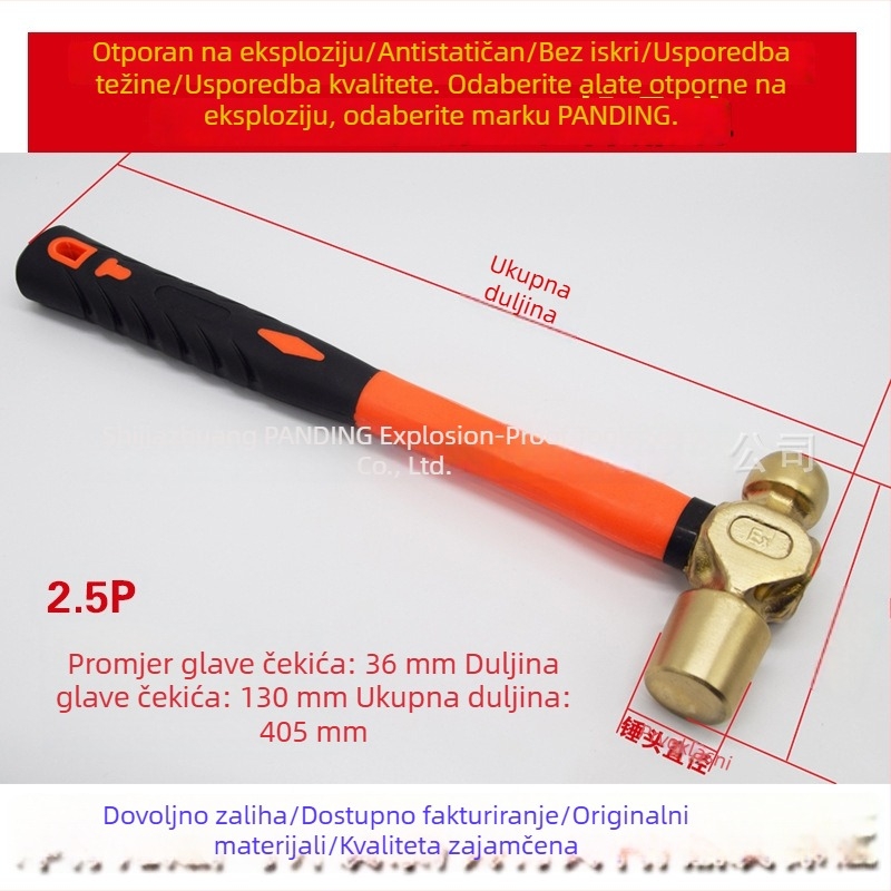 Eksplozijski otporan osmerokutni čekić s držkom od aluminij-bronzane legure i ručkom od vlaknastog ili plastičnog materijala