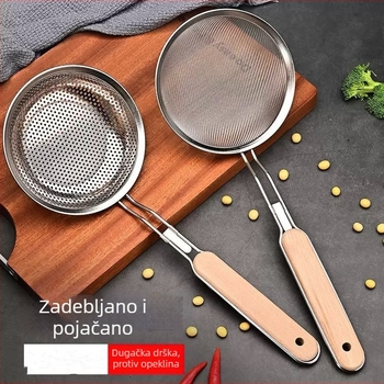 16# Nehrđajući čelik s drvenom drškom, mrežasta kuhinjska žlica za cijeđenje – za dumplings, tjesteninu i prženje