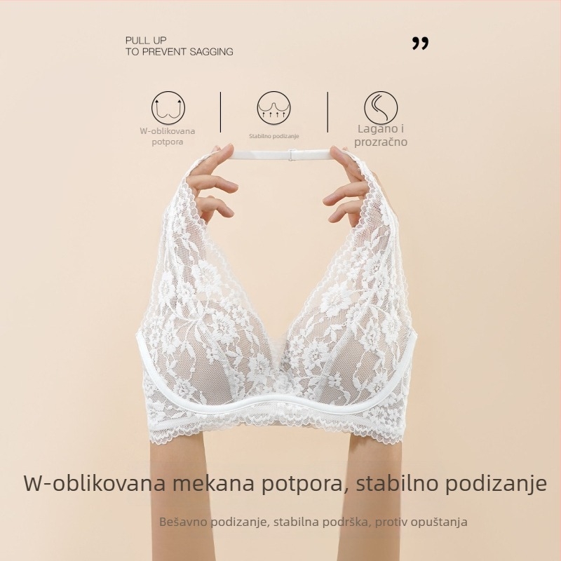 Nova grudnjaka u francuskom stilu za male grudi, s blagim podizanjem, lijepim leđima, čipkasti halter grudnjak bez žice, mekani oslonac