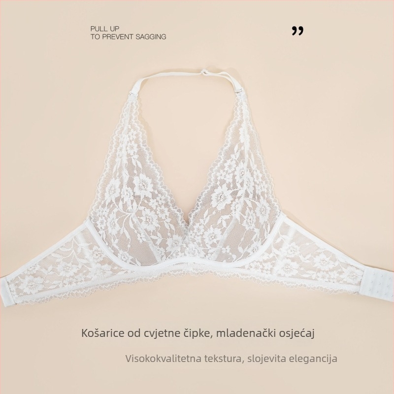 Nova grudnjaka u francuskom stilu za male grudi, s blagim podizanjem, lijepim leđima, čipkasti halter grudnjak bez žice, mekani oslonac
