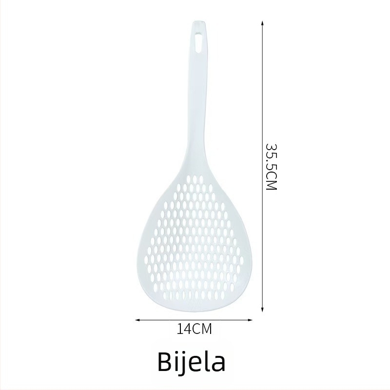 Velika žlica za tjesteninu s dugim držalom, debelim glavom, za kućnu upotrebu, idealna za tjesteninu, knedle i wontone, s mrežicom za ocjeđivanje.