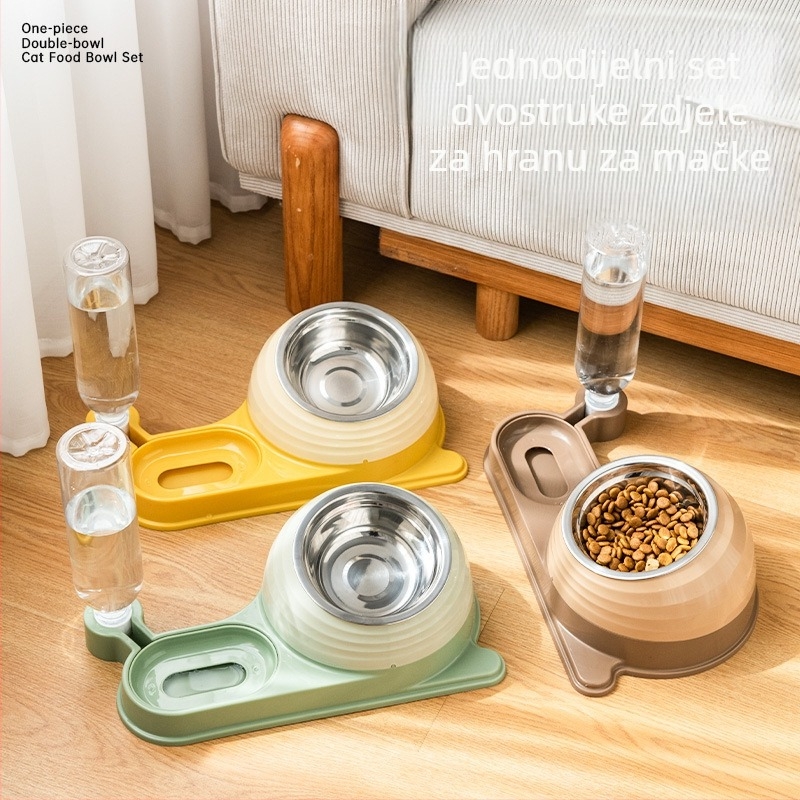 Trojedna posuda za hranjenje i vodu kućnim ljubimcima s nagnutim rubom, zaštita vrata, protuklizna i spora prehrana.