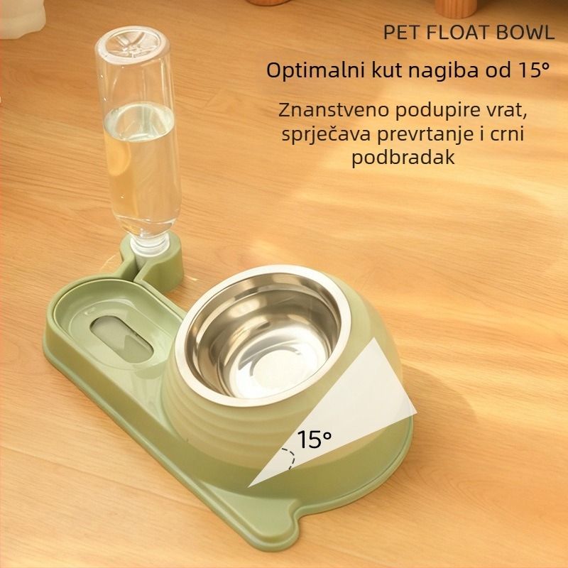 Trojedna posuda za hranjenje i vodu kućnim ljubimcima s nagnutim rubom, zaštita vrata, protuklizna i spora prehrana.