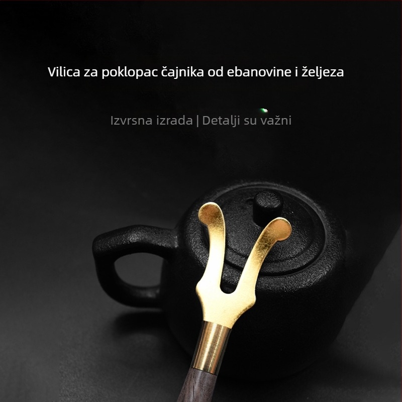 Željezni pribor za čajnik: vilice i klipse s motivima glave zmaja i brade zmaja; završne obrade: srebro, bakar, zlato, bronca