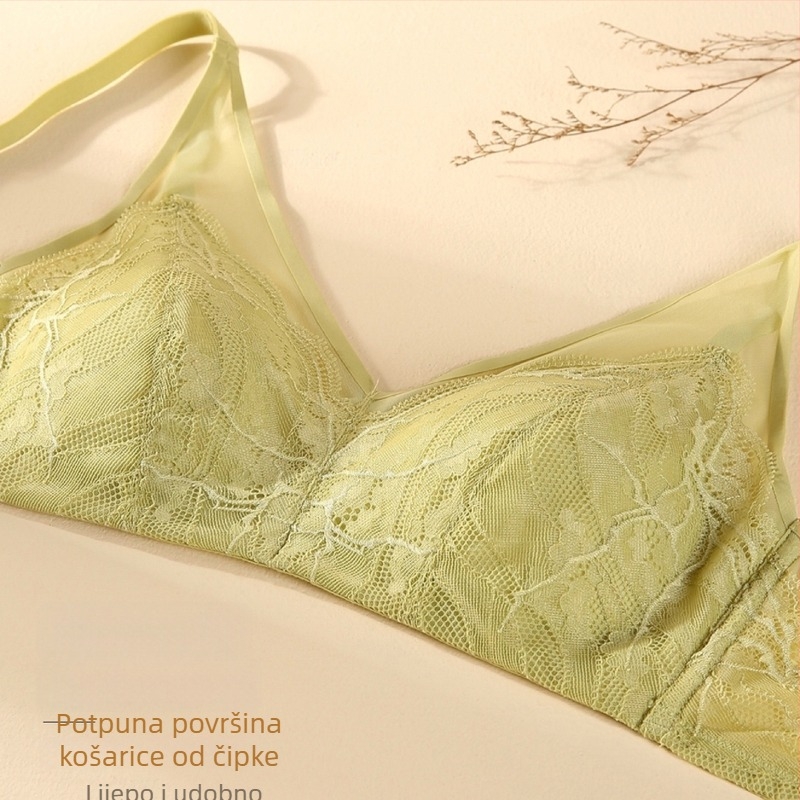Sexy čipkasti grudnjak u franuskome stilu s trokutastim košaricama, ultra-tanke oblikovane košarice, udoban i nježan prema koži