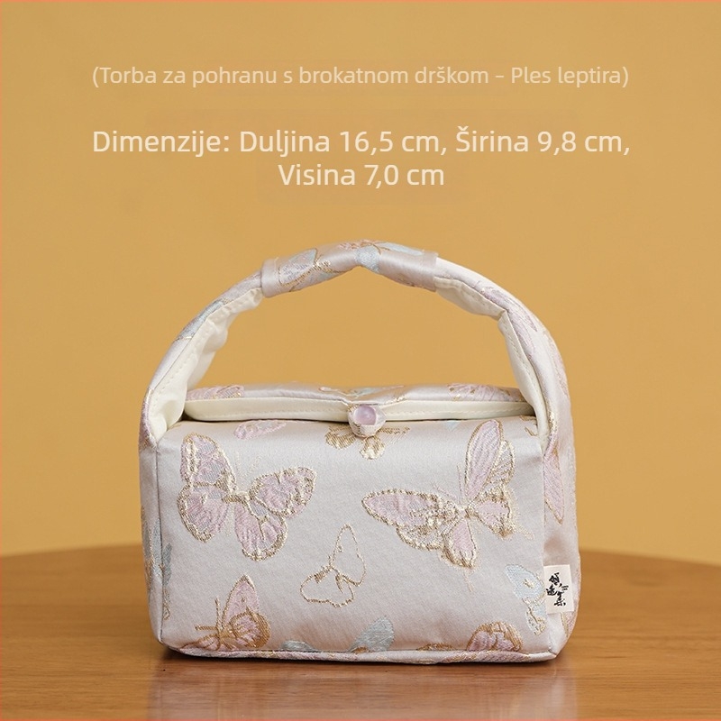 Jacquard set za putovanje čaja sa jednim čajnikom i dvjema šalicama, futrola za nošenje, dodaci za čajnu ceremoniju.