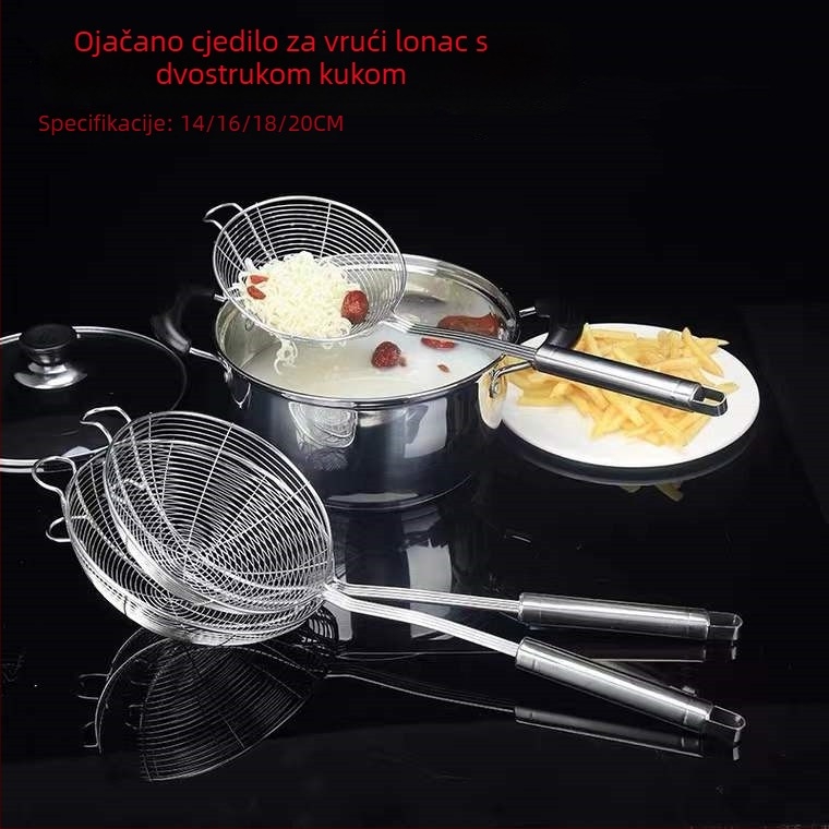 Nehrđajući čelični cjediljko za lonac s dugim držalom i dvostrukim kukicama, pogodno za knedle