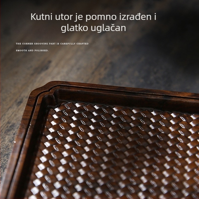 Drveni pravokutni čajni podnos za ceremoniju s podmetačem za šalice i podlogom za čajnik, minimalistički Zen stil (25 × 14 × 2 cm)