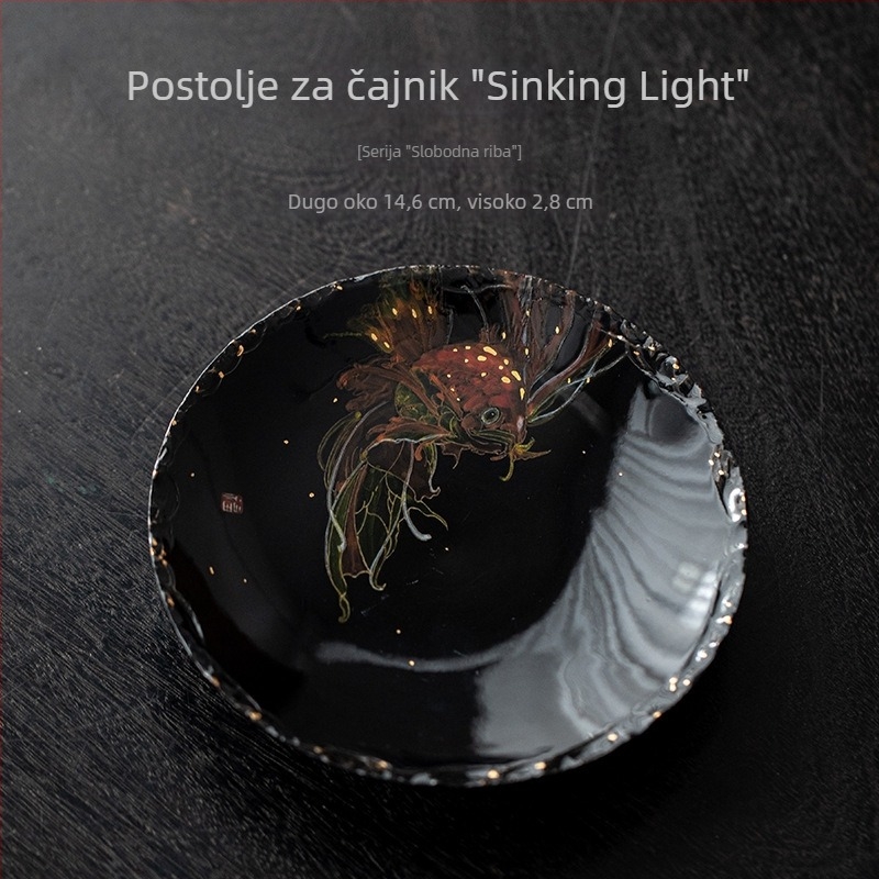 Ručno oslikana podstava za čajnik s dizajnom Xiyao ribe, vintage keramička podstava za čajnik, termički otporna podloga za čajnu ceremoniju