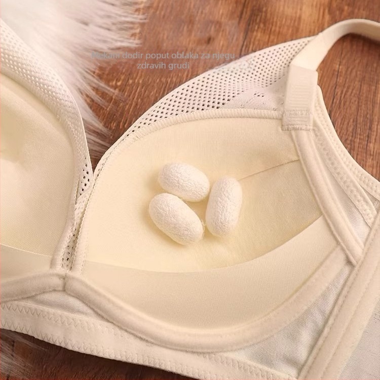 Izuzetno mekan grudnjak od japanske svile za žene — skupljanje bočnih grudi, bez underwire, anti-sag podrška, udoban pun košarica dizajn