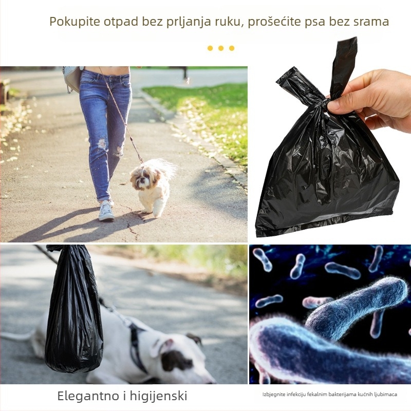Crne jednokratne vrećice za otpad kućnih ljubimaca (mačka i pas), HDPE, debele, s ručkom, za auto i stol