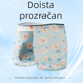 Muške tanke bokserice srednjeg struka od ice silk materijala, prozračne, antibakterijske, brzo se osuše, s čipkastim printom