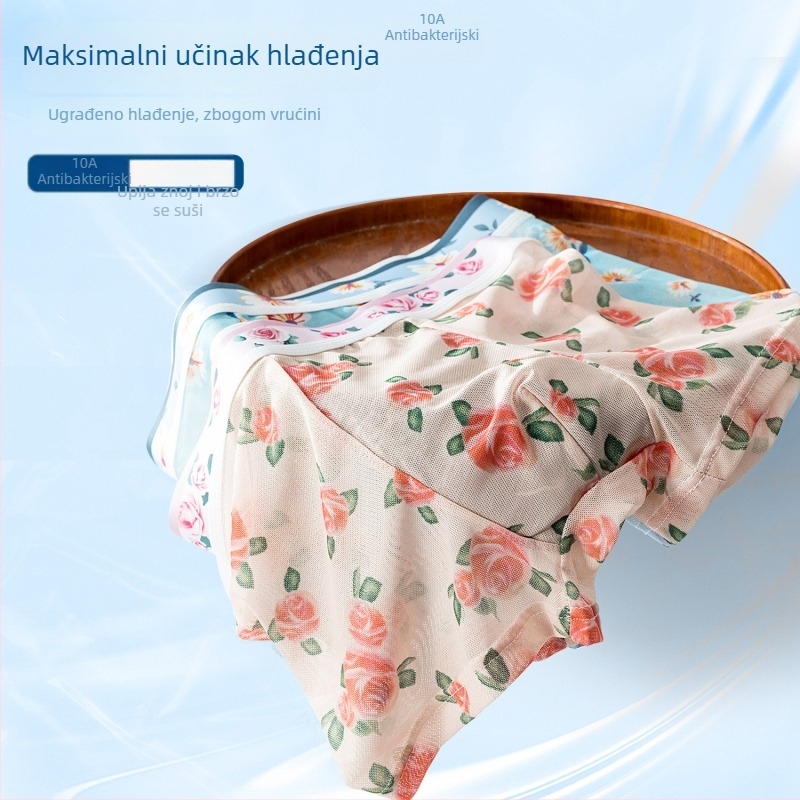 Muške tanke bokserice srednjeg struka od ice silk materijala, prozračne, antibakterijske, brzo se osuše, s čipkastim printom