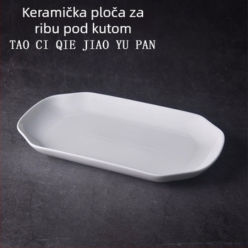 Porcelanski pravokutni tanjur za ribu s izrezanim kutovima, bijela, velika, za kućnu upotrebu, posuđe za hotel i restoran