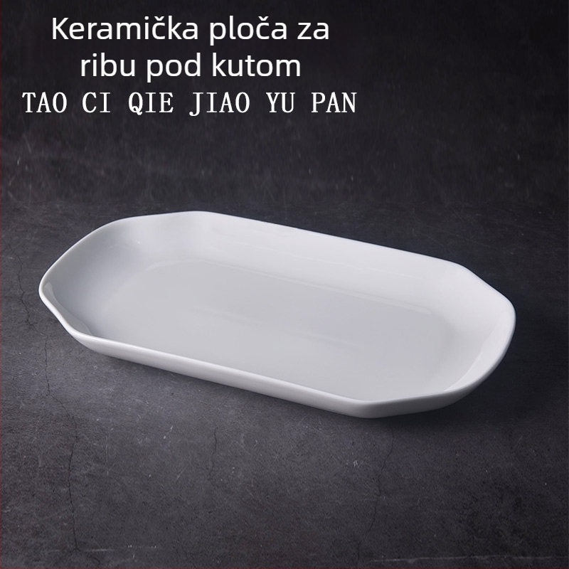 Porcelanski pravokutni tanjur za ribu s izrezanim kutovima, bijela, velika, za kućnu upotrebu, posuđe za hotel i restoran