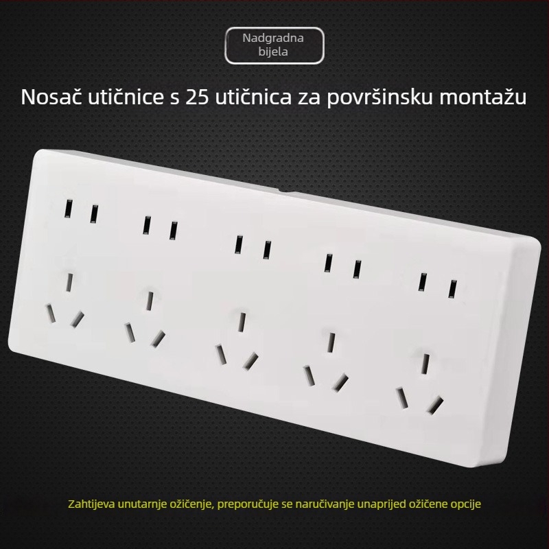 Bijeli zidno montirani panel utičnica s 25 otvora, integrirani blok utičnica za zidnu ugradnju