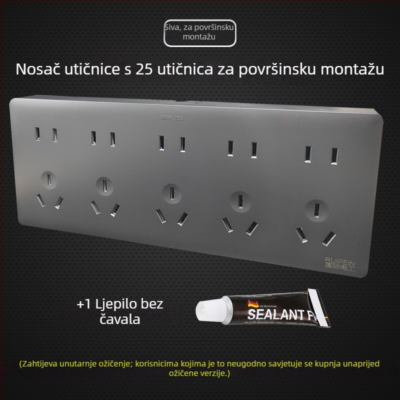 Bijeli zidno montirani panel utičnica s 25 otvora, integrirani blok utičnica za zidnu ugradnju