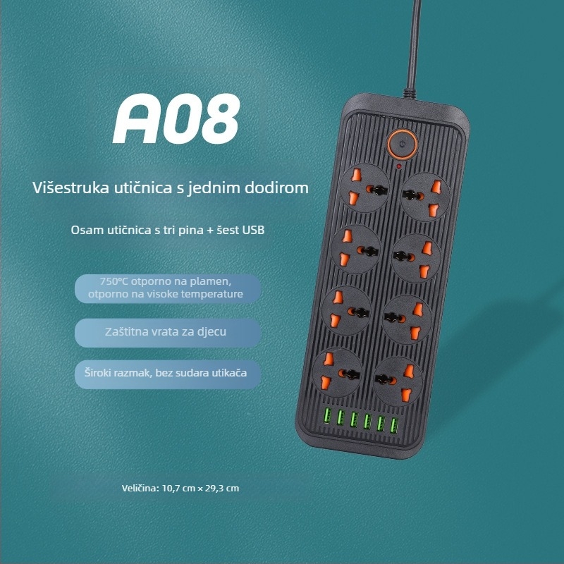 Produžni kabel s USB priključkom, višenamjenska utičnica sa prekidačem, za kućnu upotrebu