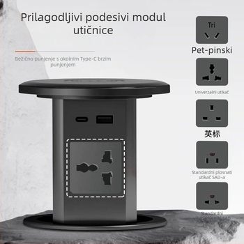 Pneumatsko-hidraulična dizanje pametna utičnica, ugrađena u kuhinjski otok i uredski namještaj, skriveno bežično punjenje i integrirani produžni blok