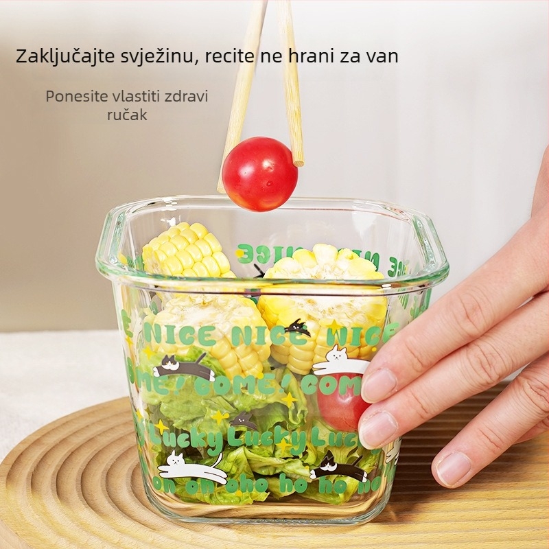 Staklena kutija za ručak s poklopcem, mikrovalna pogodna, za ured, čuva voće svježe