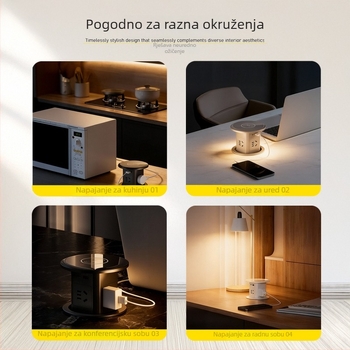 Bežična utičnica s brzim bežičnim punjenjem i hidrauličnim podizanjem, ugrađena u kuhinjski otok, automatska inteligentna produžna ploča, skrivena za kućnu upotrebu