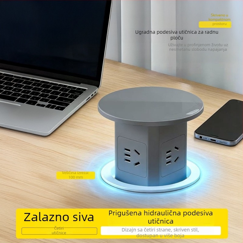Bežična utičnica s brzim bežičnim punjenjem i hidrauličnim podizanjem, ugrađena u kuhinjski otok, automatska inteligentna produžna ploča, skrivena za kućnu upotrebu