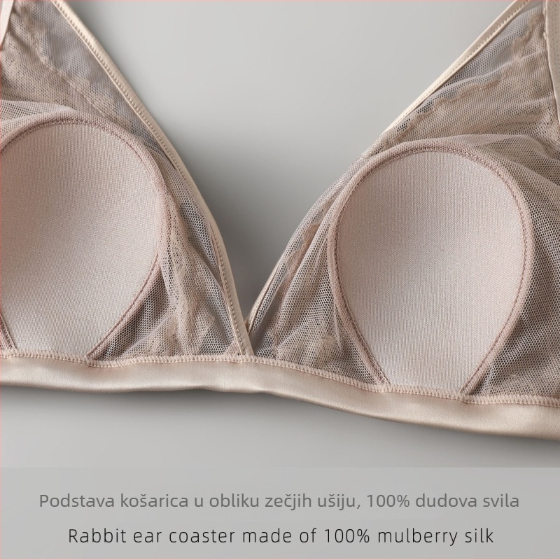 Lijep od svile s cupama u obliku zečjih ušiju, podstava 100% svila, prozračan, Francuski V-dekolte