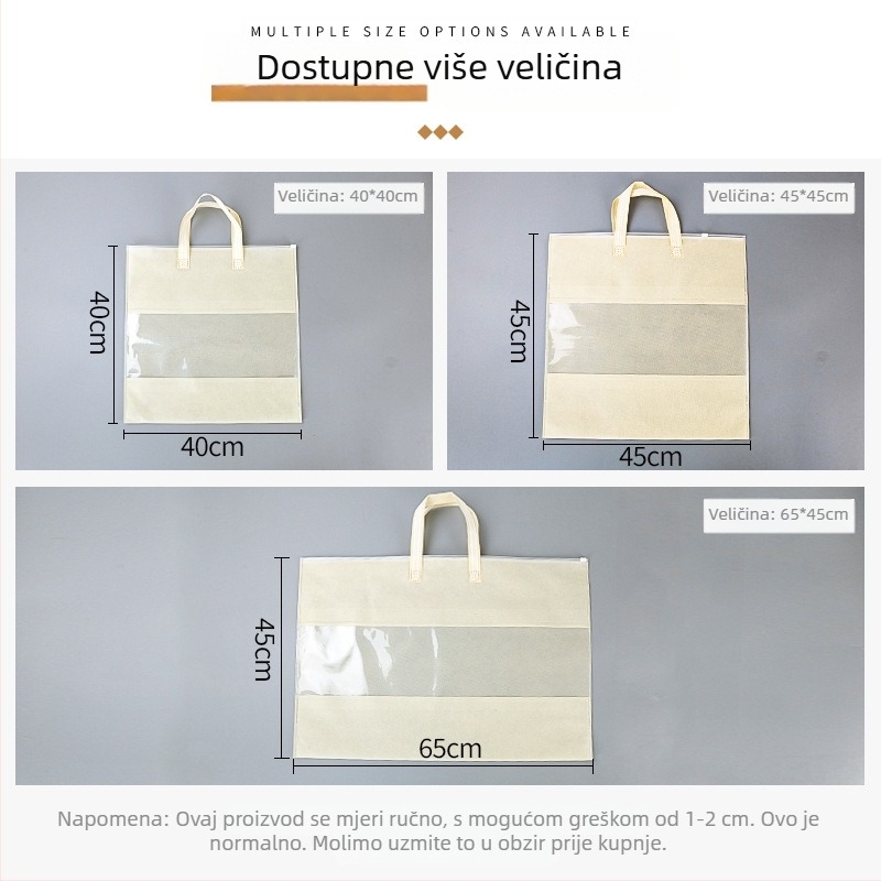 Torba za jastučnicu od netkane tkanine sa zatvaračem, velika verzija, zaštita od prašine uz prozirno okno, mogućnost tiskanja logotipa
