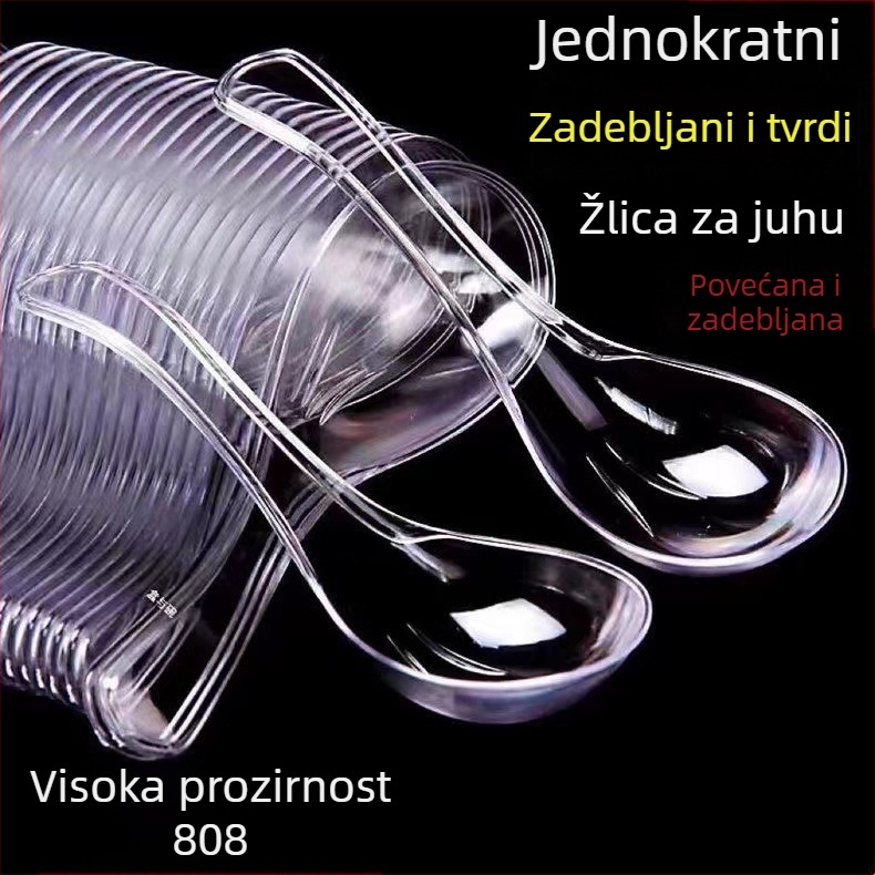 Jednokratna debela plastična žlica 808 – prozirna kristalna žlica za catering