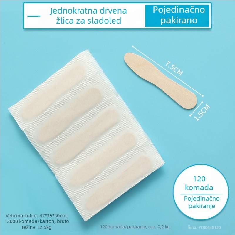 Jednokratna drvena žličica za kušanje sladoleda, žličica za jogurt, pojedinačno pakirana žličica za smrznuti sladoled