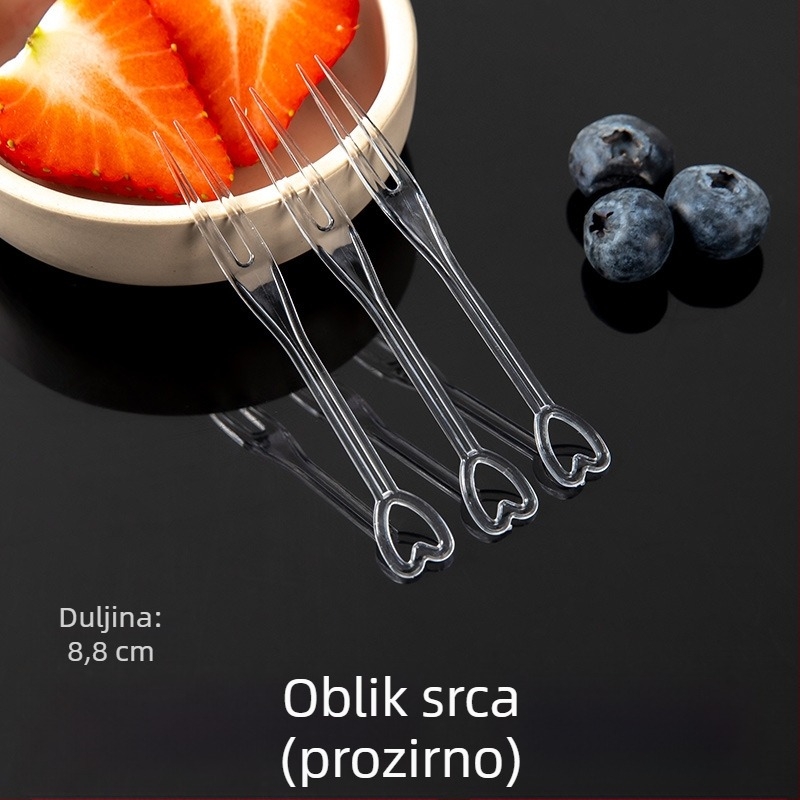 Jednokratne vilice za voće i deserte, male prozirne plastične vilice, pojedinačno pakirane