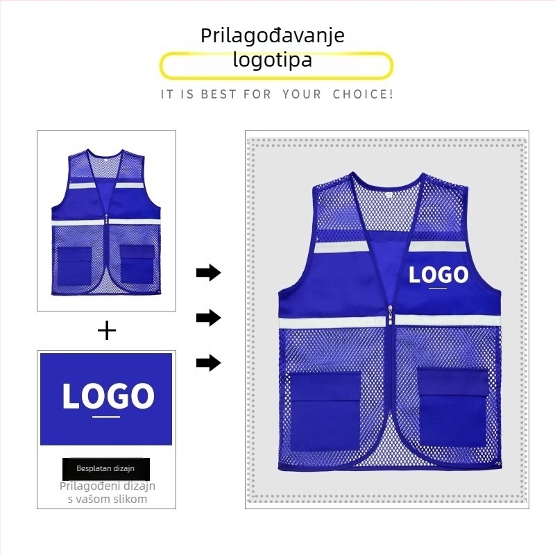 Reflektirajući prsluk za volontere s prozračnom mrežom – reklamni prsluk s prilagodljivim logom za humanitarne događaje
