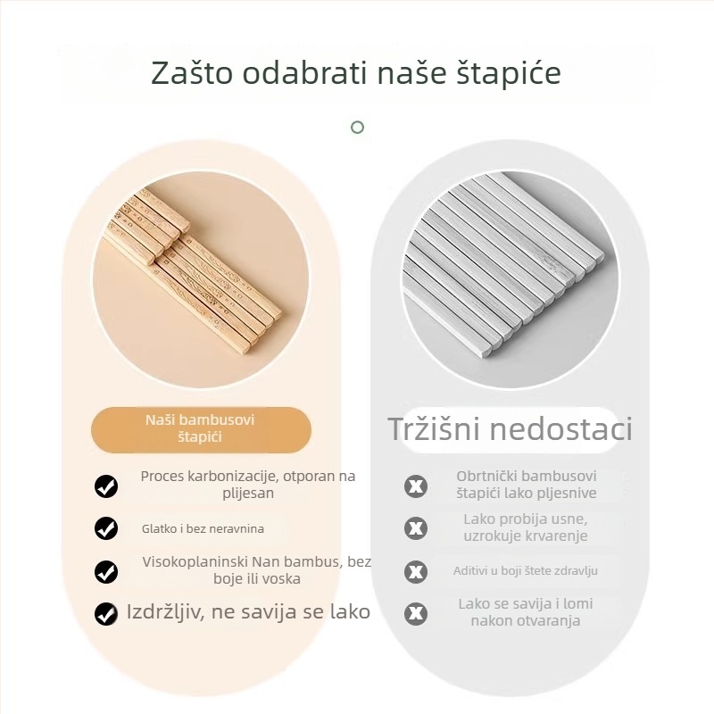 Prirodni bambus štapići za jelo, izdržljivi, protuklizni, gravirani, vrhunske kvalitete