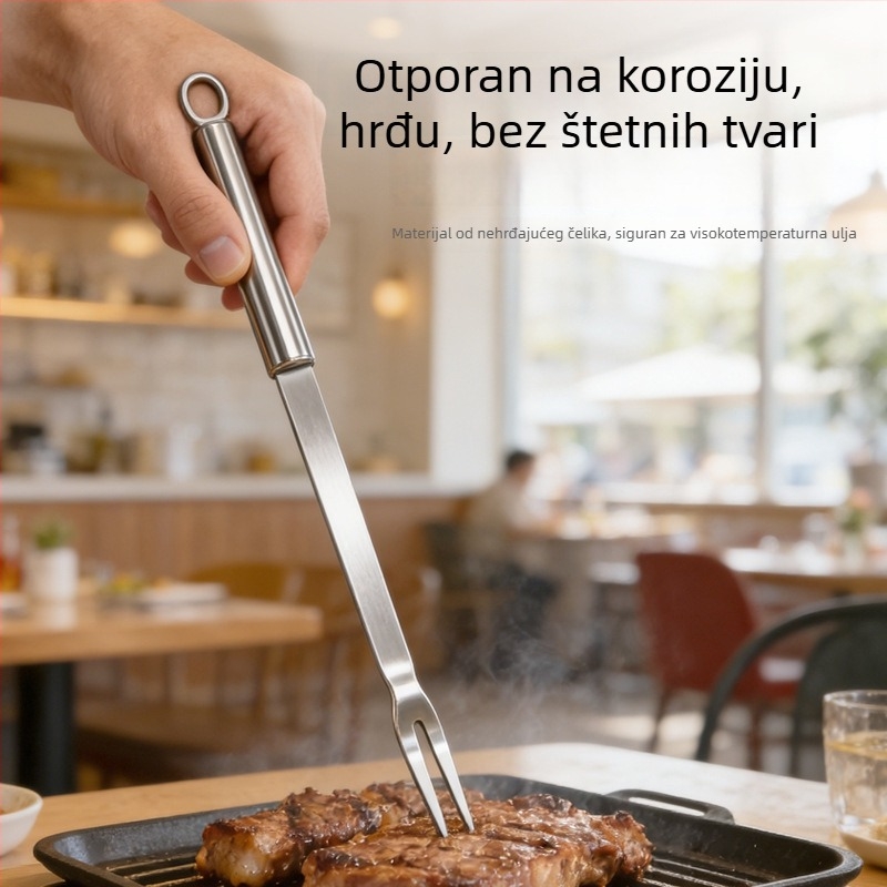 Set noža i vilice za roštilj od nehrđajućeg čelika s dugim držačima, za vanjsku pripremu hrane, za steak i janjetinu