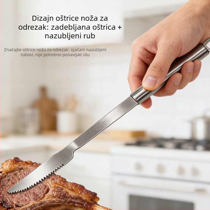 Set noža i vilice za roštilj od nehrđajućeg čelika s dugim držačima, za vanjsku pripremu hrane, za steak i janjetinu