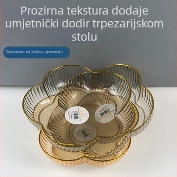 Plastični tanjur za voće sa zlatnim rubom, proziran tanjur za grickalice, minimalistički dizajn