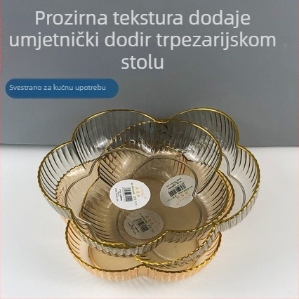 Plastični tanjur za voće sa zlatnim rubom, proziran tanjur za grickalice, minimalistički dizajn