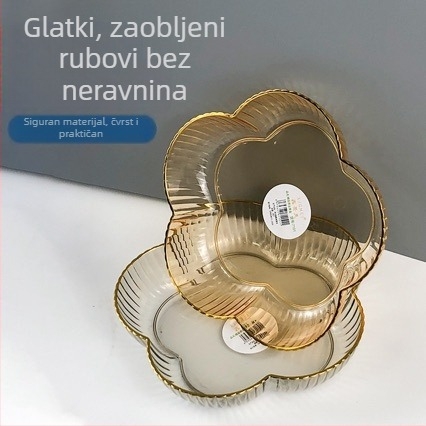 Plastični tanjur za voće sa zlatnim rubom, proziran tanjur za grickalice, minimalistički dizajn