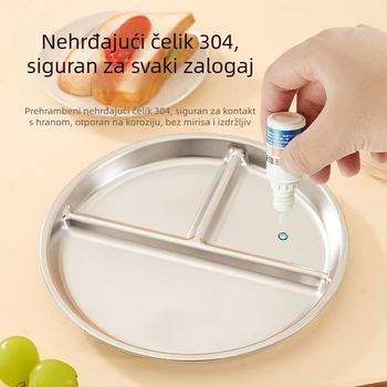 Dijeljeni tanjur od 304 nehrđajućeg čelika za školske kantine, dječji okrugli tanjur, pogodan za mikrovalnu pećnicu