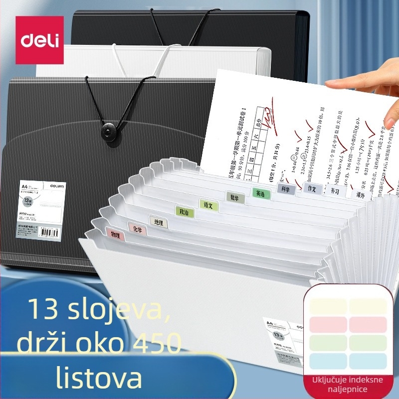 Deli 5236 Akordeonski folder s 13 pretinaca za dokumente A4, s visećim klipom