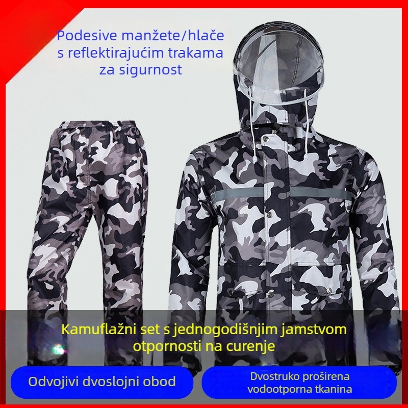 Muški set kišnog kaputa i hlača, od Oxford tkanine, debeli, s reflektirajućim elementima