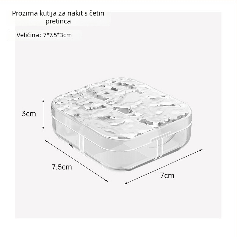 Prijenosna prozirna kutija za nakit s pregradama za naušnice, prstene i ogrlice